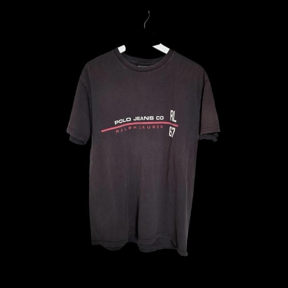 Vintage Polo‎ Jeans Co Ralph Lauren Jersey Sz Large Y2K Faded Black Distressed